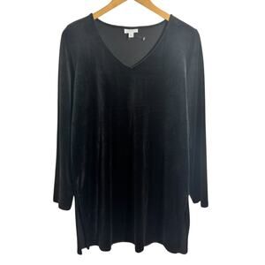 J Jill Pure Jill Top Women M Black Velour Cozy Comfort Minimal Tunic Modest Work